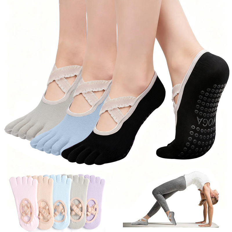 Pilates And Yoga Studio - Rutschfeste Damen-Pilates-Socken mit Spitzenbandage, Yoga-Socken, Sport-Fitness-Atmungsaktive