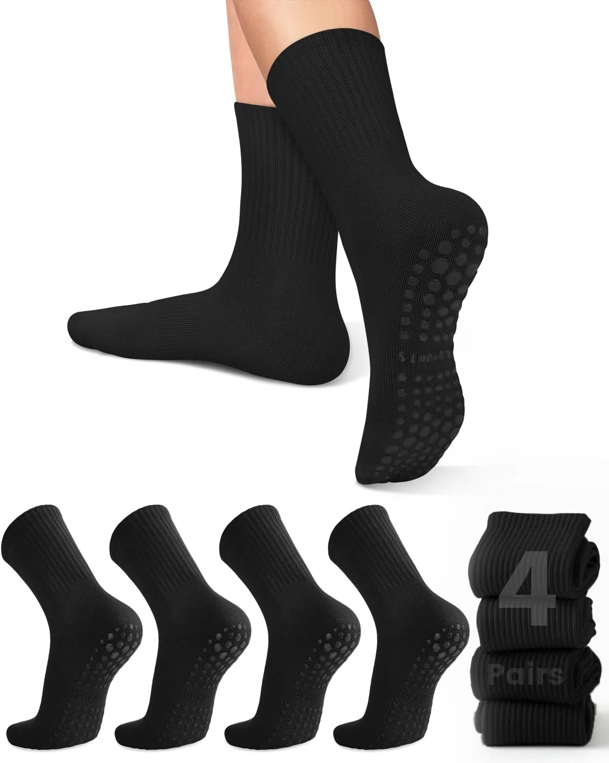 Pilates & Yoga Wohlfühlen Forchheim - 4 Paar Damen-Yoga-Socken, einfarbige, rutschfeste Yoga-Pilates-Ballettsocken