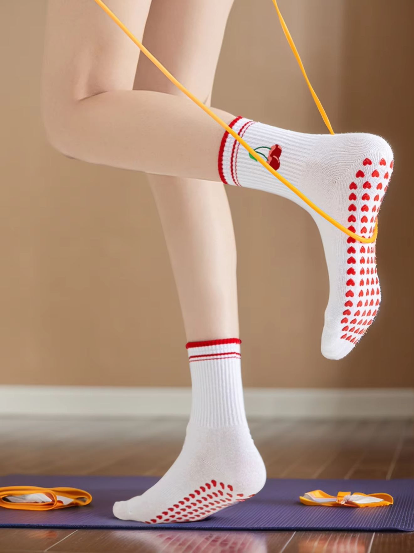 Pilates & Yoga Wohlfühlen Forchheim - 1 Paar grenzübergreifende professionelle Yoga-Socken, Baumwoll-Riemchen-Silikon-Anti-Rutsch-Pilates-Fitness-Tanz-Bodensocken