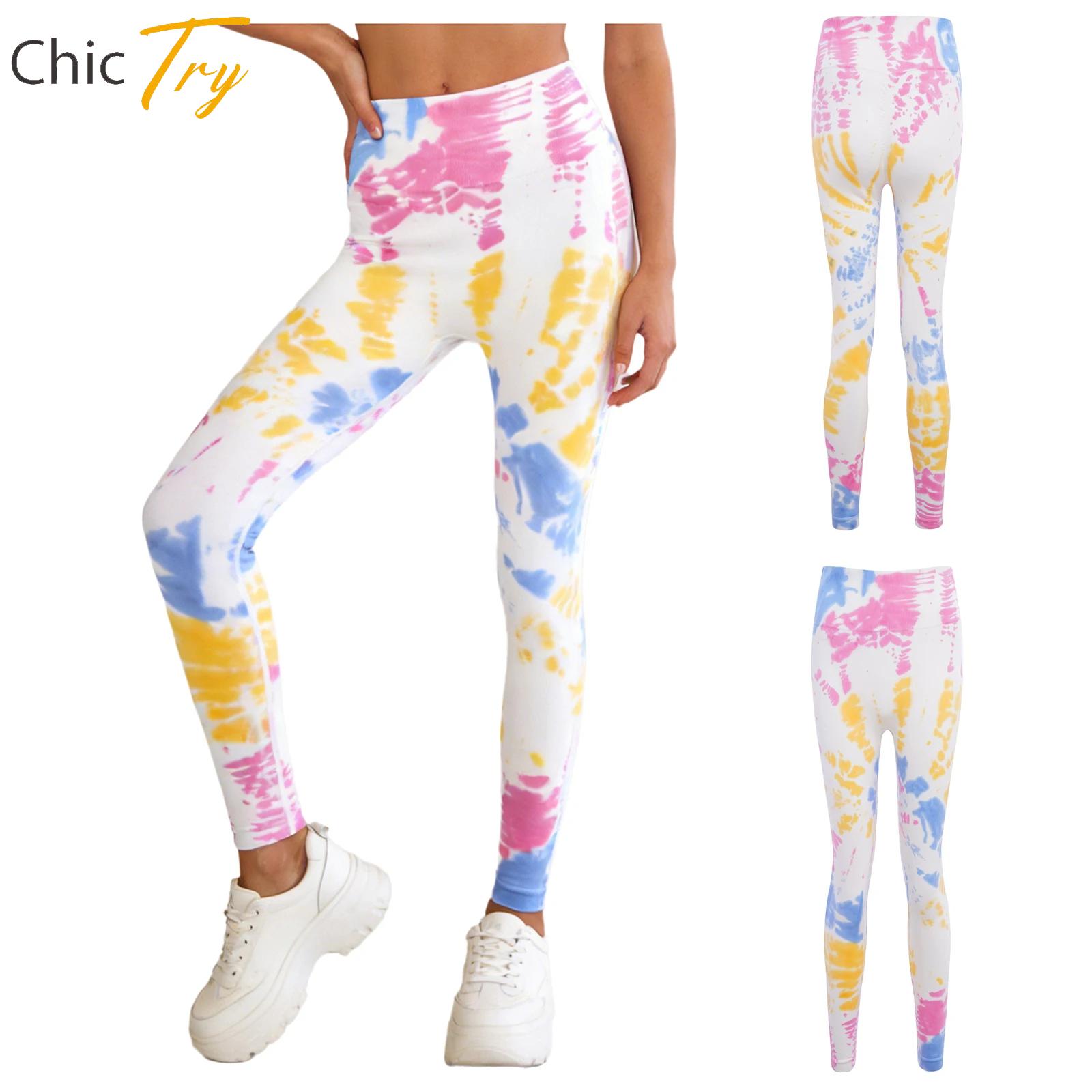Pilates Yoga Legging - Damen-Leggings mit Batikmuster, dehnbar, für Fitness,